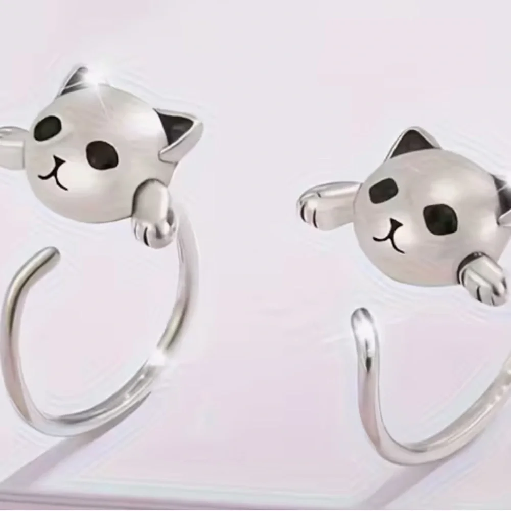 Cute Cat Silver Earrings